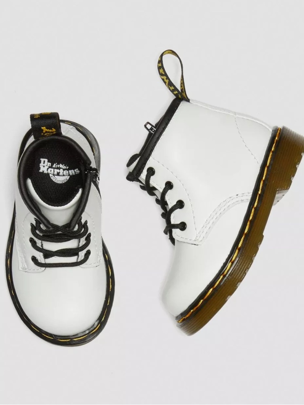 Dr. Martens White Leather Boots Black Accents Yellow Stitching Toddler Size US 4 - Picture 11 of 11
